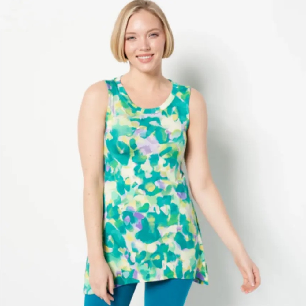 LOGO Layers by Lori Goldstein Watercolor Printed Ivy Green Floral Size XL